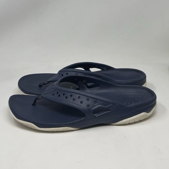 Crocs Swiftwater Deck Thong Sandals Mens 11 Blue Slip On Flip Flops Comfort - Picture 2 of 15